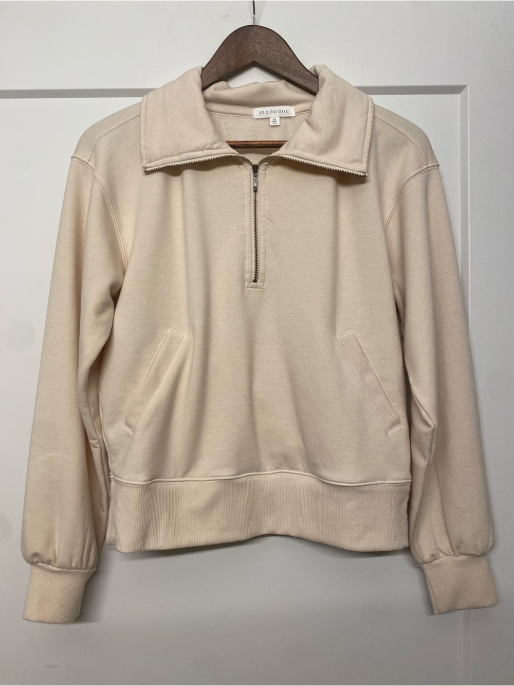 Mododoc Cream Quarter-Zip Pullover Sweater